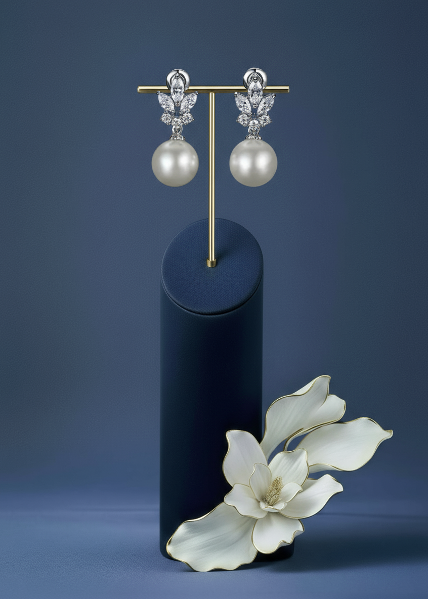 Luxe Petal Pearl Studs