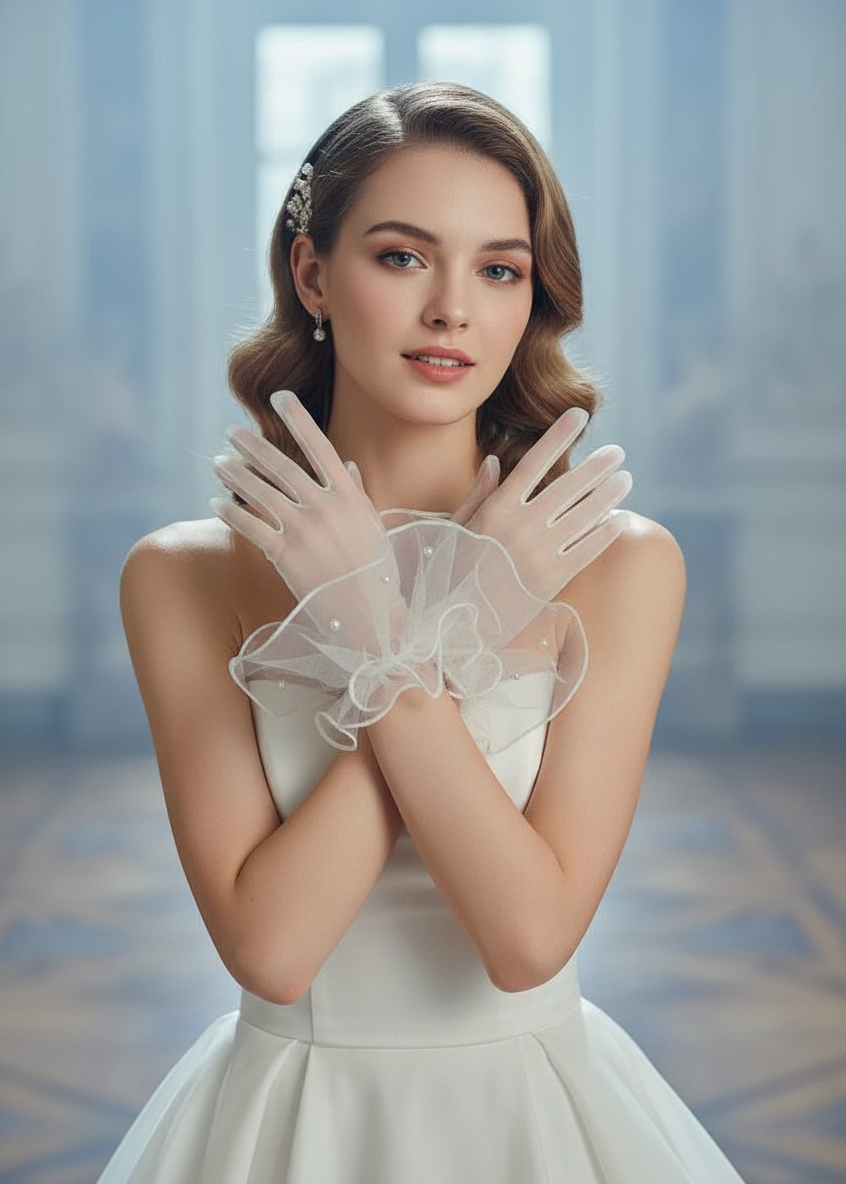 Pearl Ruffle Tulle Gloves
