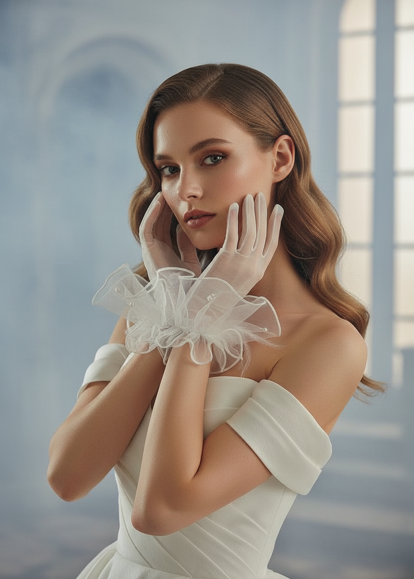 Pearl Ruffle Tulle Gloves