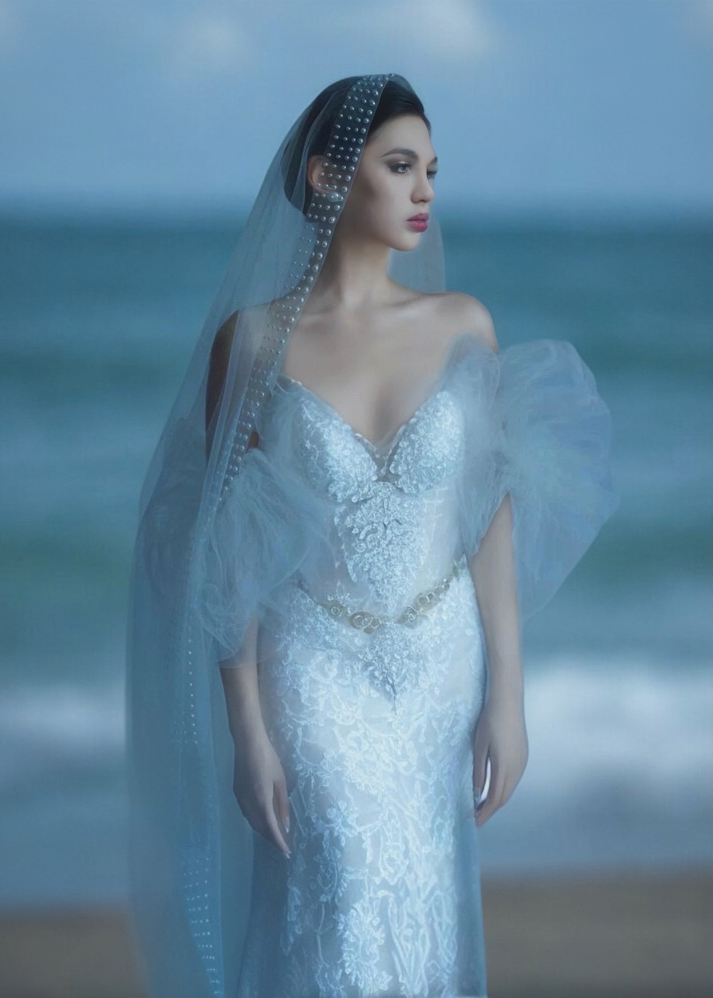 Pearl Lining Tulle Veil