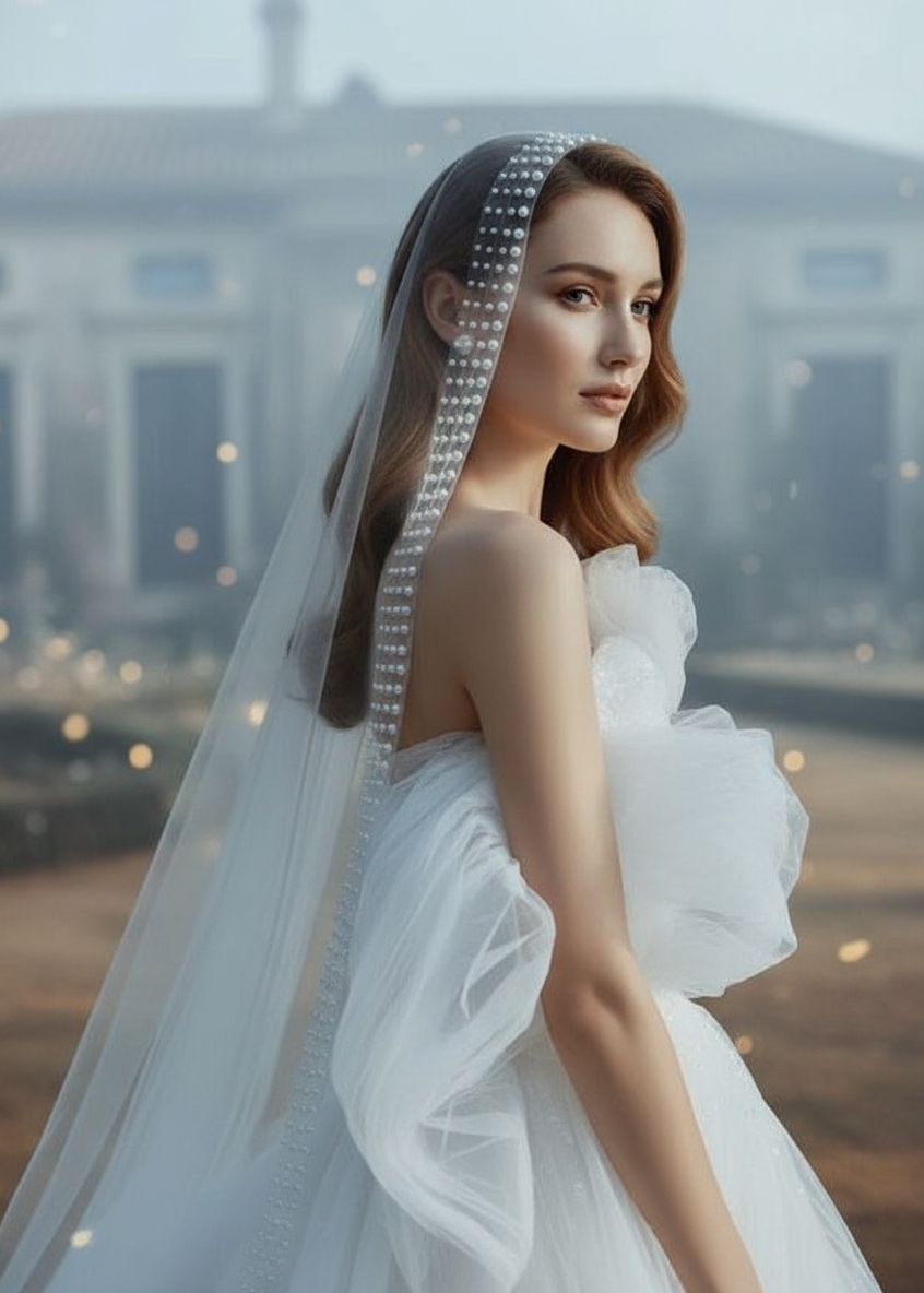 Pearl Lining Tulle Veil