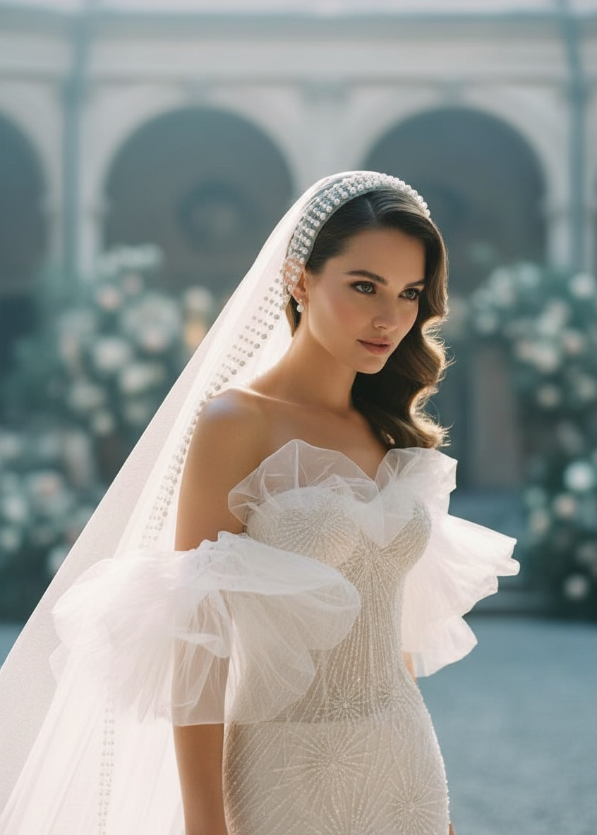 Pearl Lining Tulle Veil