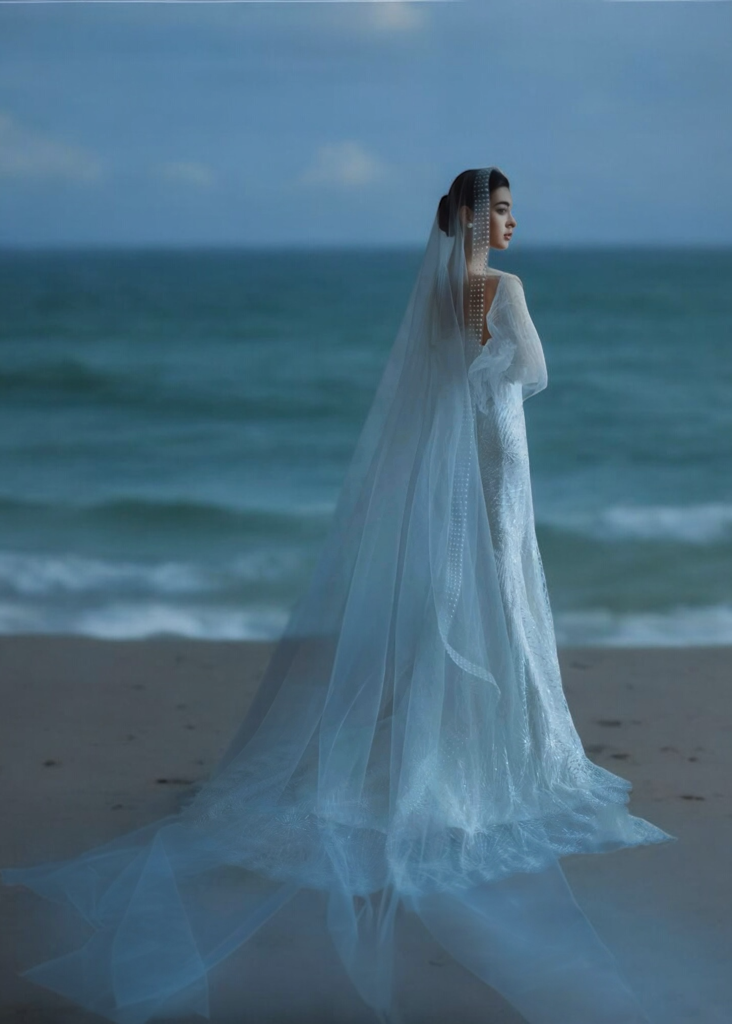 Pearl Lining Tulle Veil